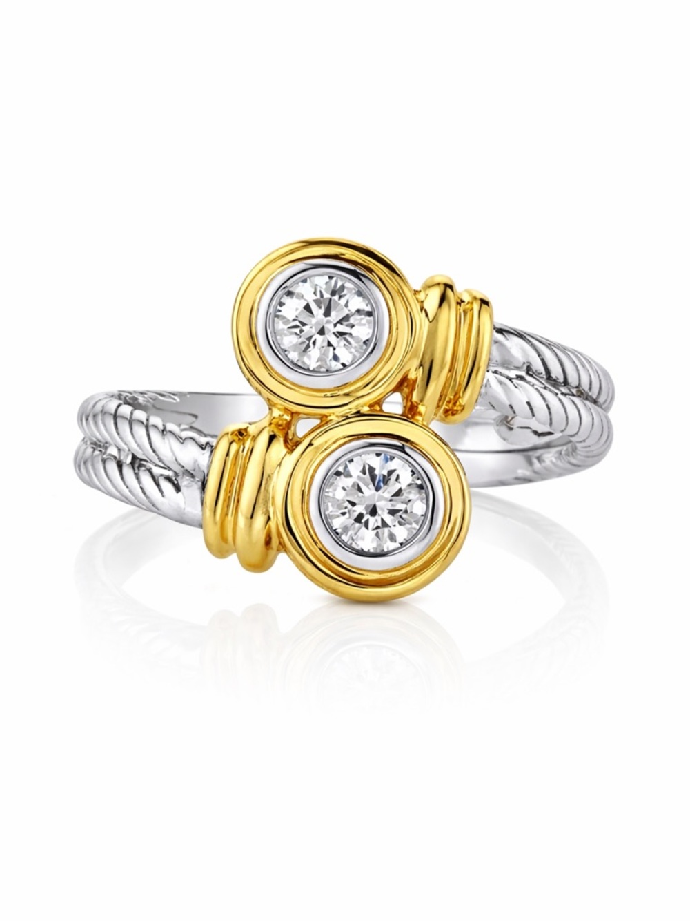 Twisted Silver & Gold Crystal Ring - Picture 1 of 7